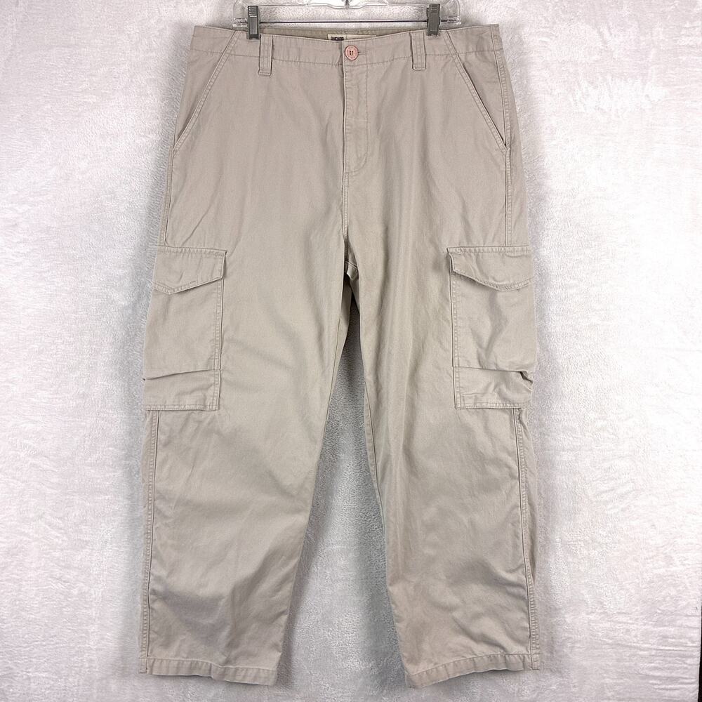VTG Anchor Blue Cargo Pants Mens 36x30 Beige Khaki Baggy Skate Grunge Rave Y2K